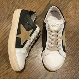 L’idea by Lori Star Factory Distressed Leather Sneakers